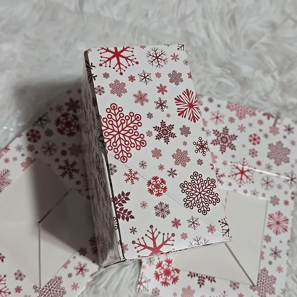 Festive Snowflake Gift Boxes 3 Red White Clear Window Mini